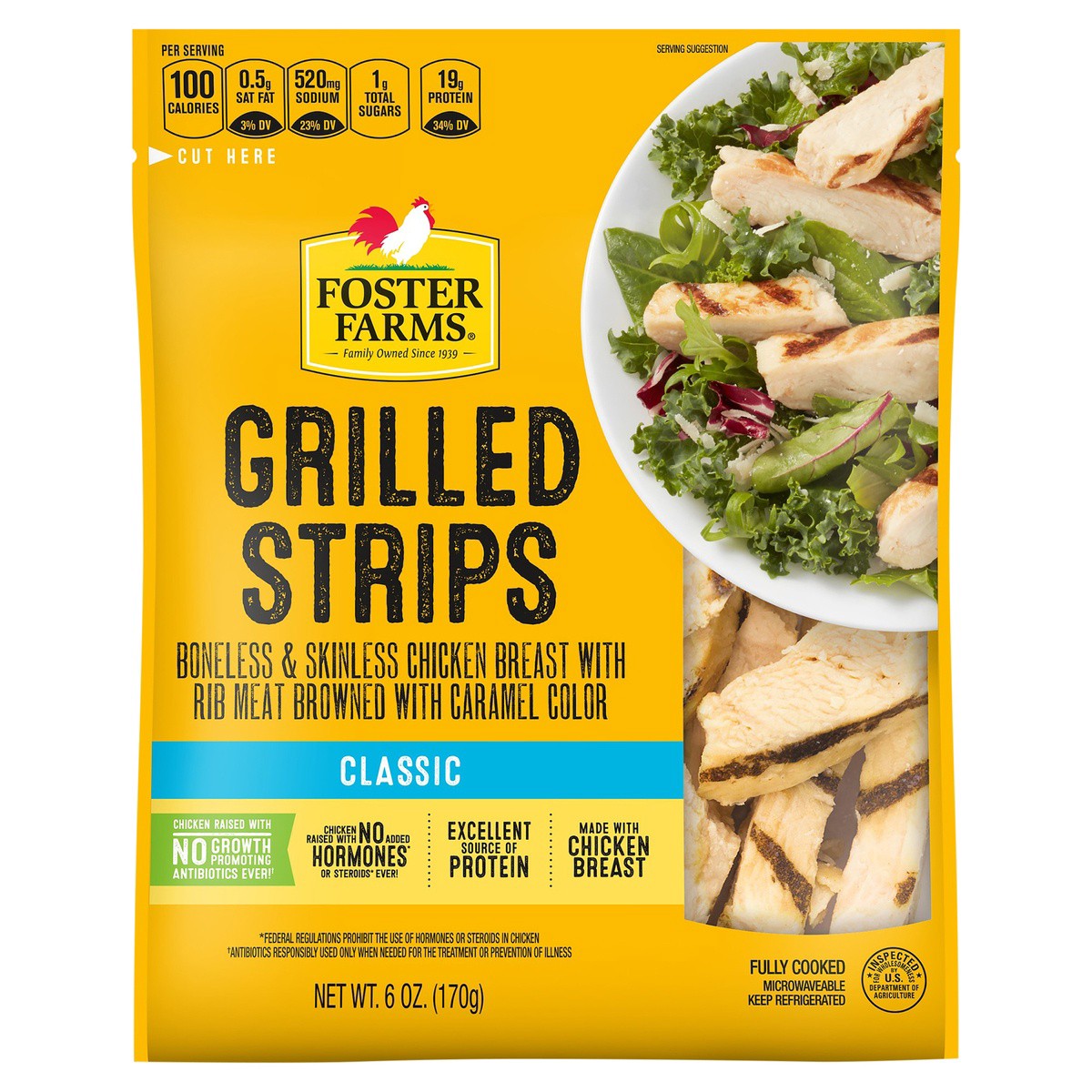 slide 1 of 3, Foster Farms Refrigerated Grilled Chicken Breast Strips, 6 oz