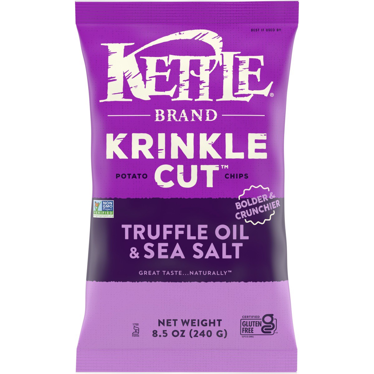 slide 1 of 9, Kettle Brand Potato Chips, Krinkle Cut, Truffle Oil and Sea Salt Kettle Chips, 8.5 Oz, 8.5 oz