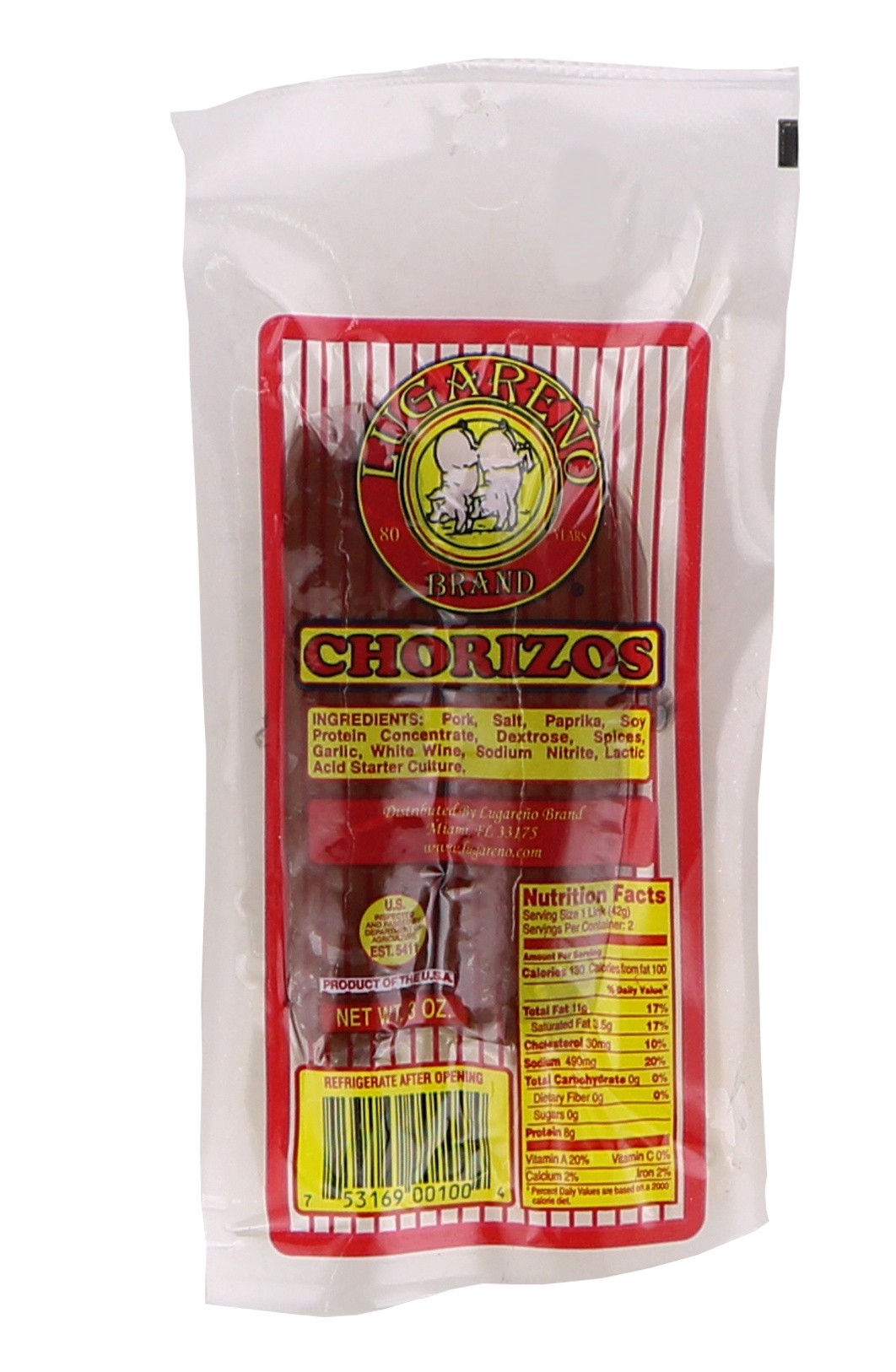 slide 1 of 1, Lugareno Chorizos, 2 ct; 3 oz