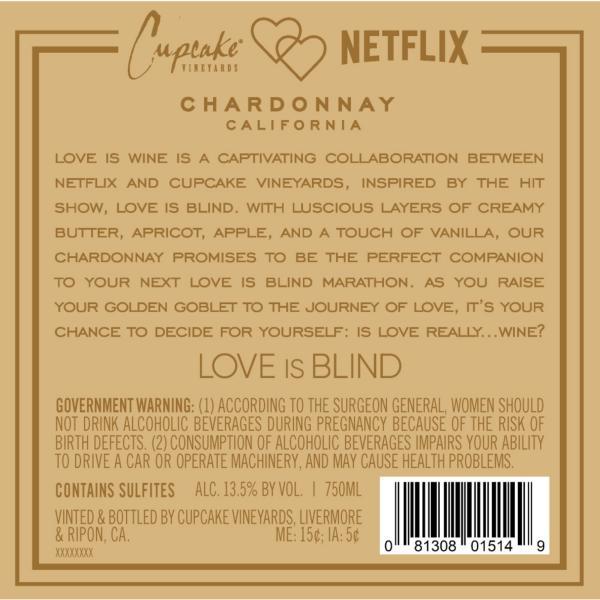 slide 5 of 13, Cupcake Vineyards Netflix Love Is Wine Chardonnay California, 750 ml