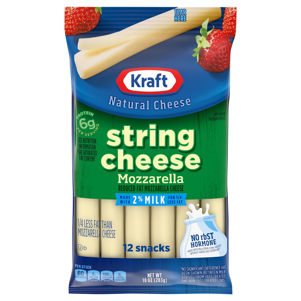 slide 1 of 5, Kraft String Cheese Mozzarella Cheese Snacks with 2% Milk, 12 ct Sticks, 12 ct