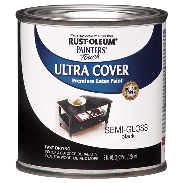 slide 1 of 1, Rust-Oleum Painter’s Touch Ultra Cover Multi-Purpose Brush-On Paint - 1974730, Semi-Gloss Black, 1/2 pint