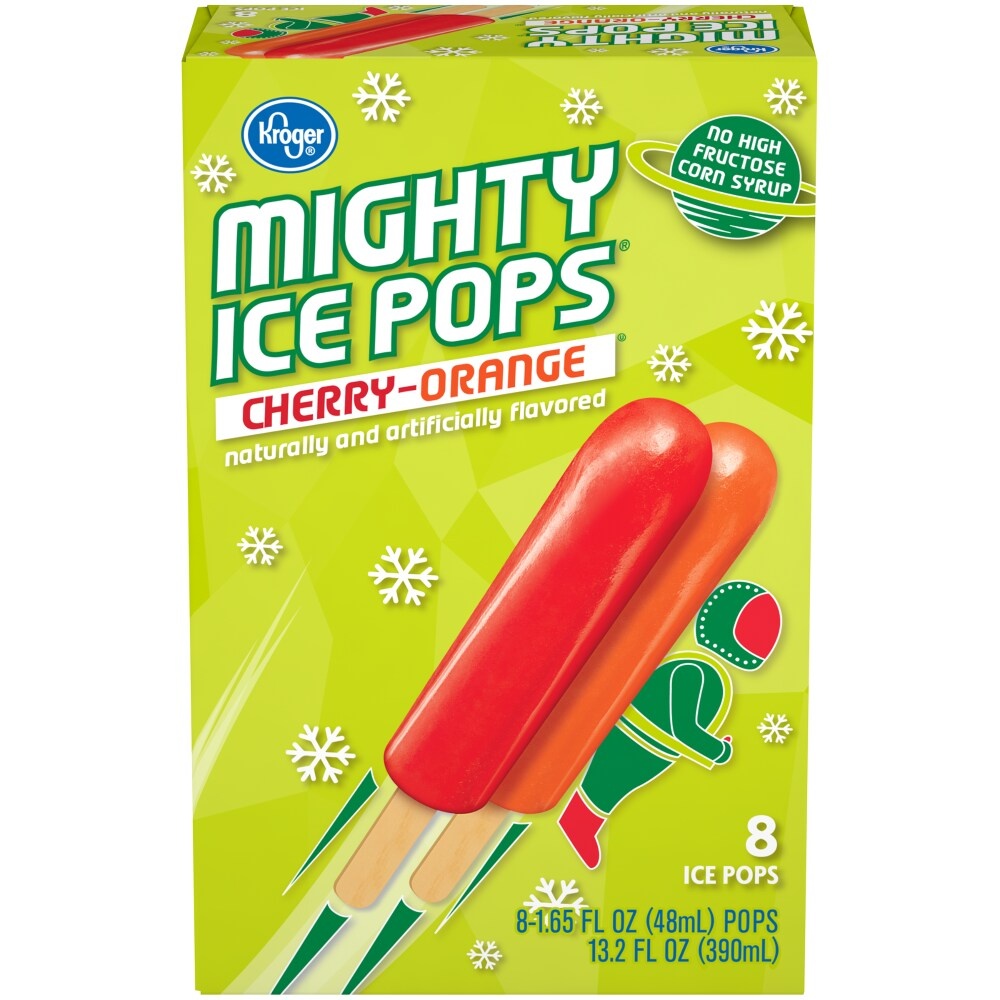 slide 1 of 1, Kroger Mighty Pops Cherry-Orange Flavors, 8 ct; 1.65 fl oz