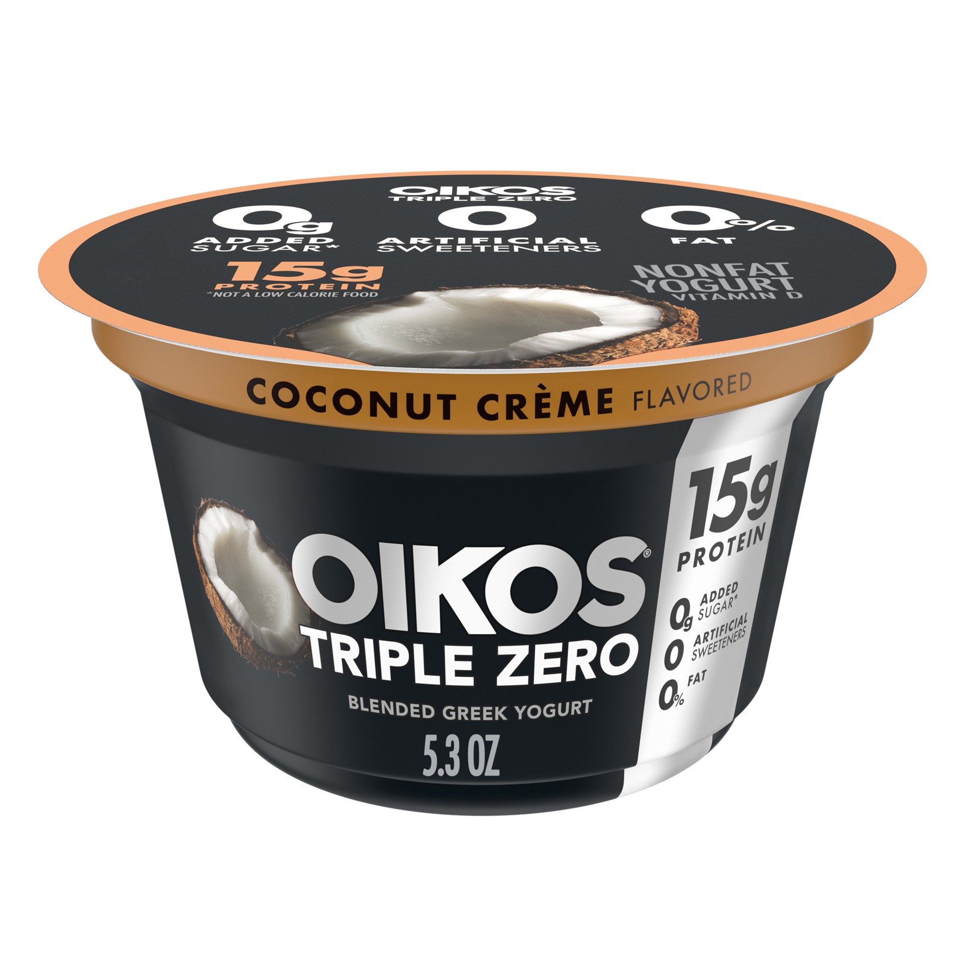 slide 1 of 7, Oikos Triple Zero Greek Nonfat Yogurt, Coconut Crème, 5.3 oz., 5.3 oz