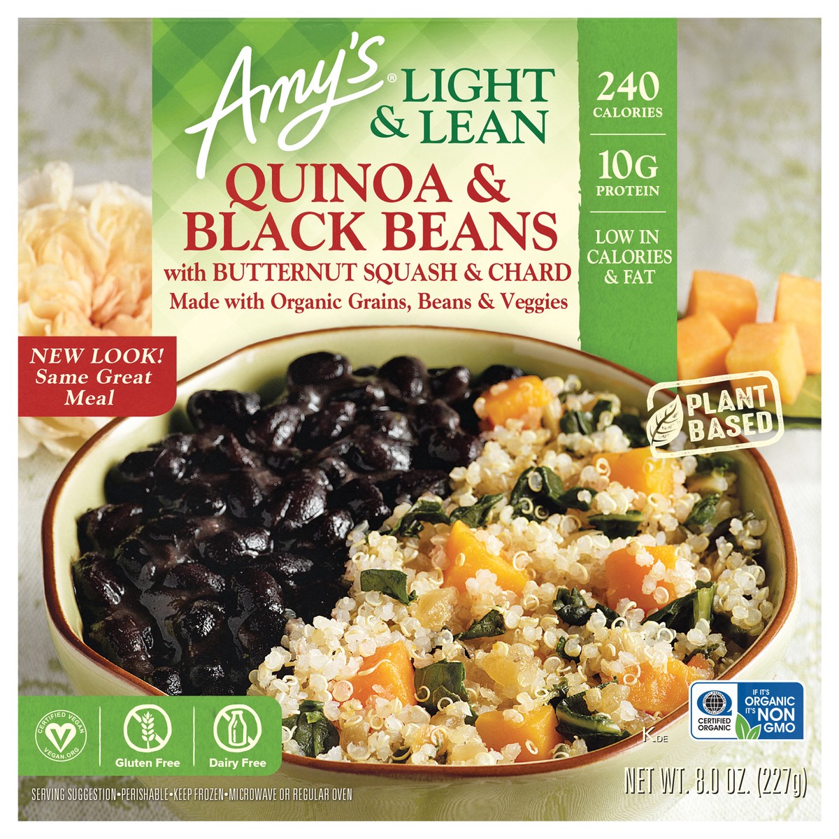 slide 1 of 7, Amy's Light & Lean Quinoa Black Beans with Butternut Squash & Chard, 8 oz