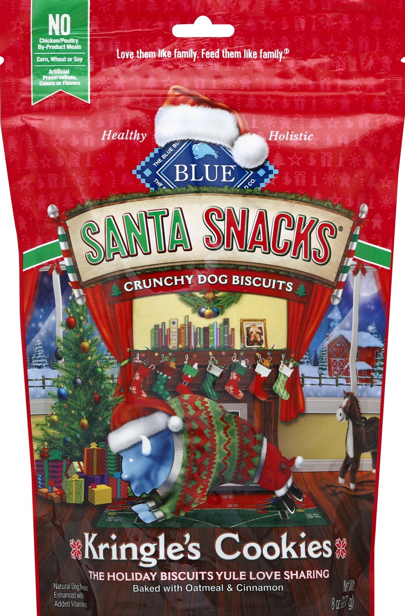 slide 2 of 3, Baked with Oatmeal & Cinnamon Blue Buffalo Santa Snacks Kringles Cookies Crunchy Dog Biscuits, 8 oz