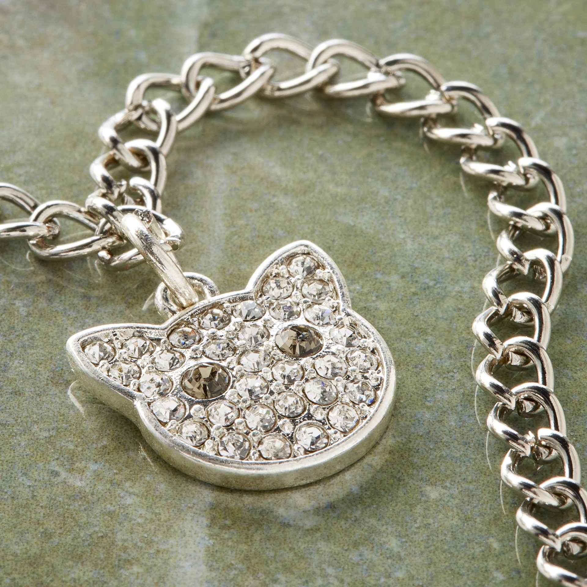 slide 4 of 4, Charmalong Silver Plated & Stone Paved Cat Charm By Bead Landing, 0.75 in x 0.6 in x 0.25 in