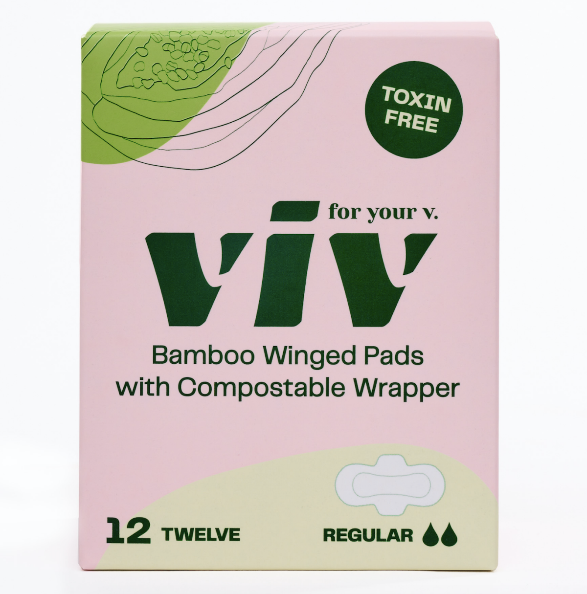 slide 1 of 1, Viv Bamboo Menstrual Pads, 12 ct