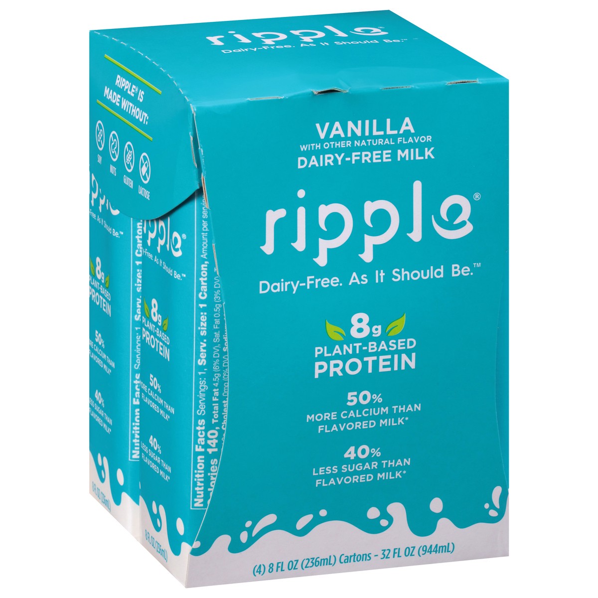 slide 4 of 9, Ripple Dairy-Free Vanilla Milk 4 - 8 fl oz Cartons, 4 ct