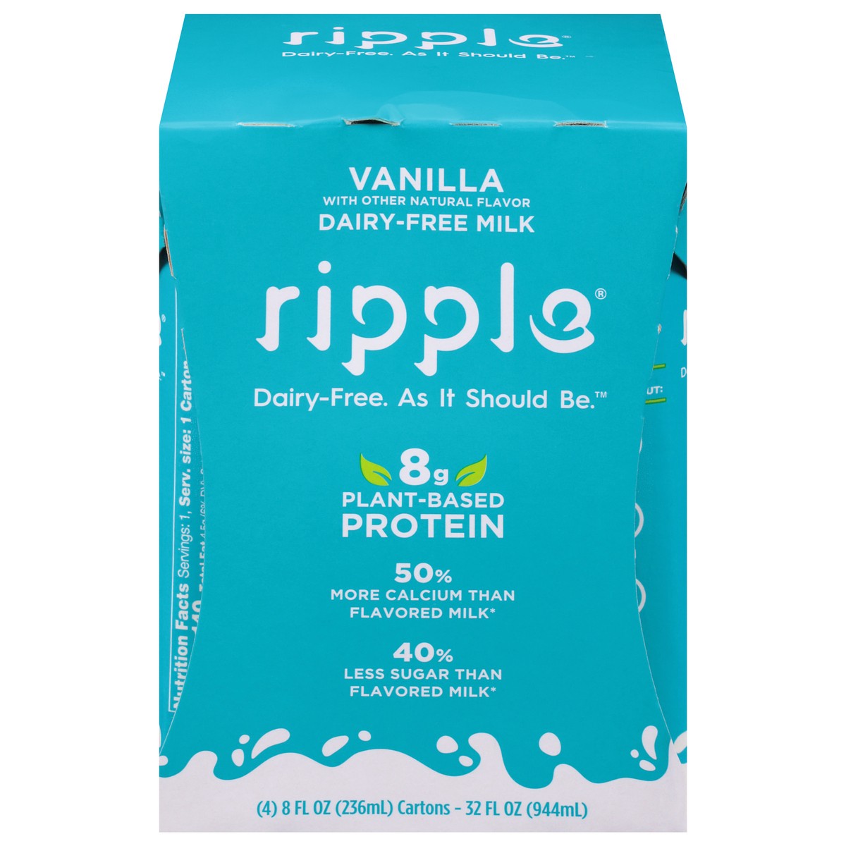 slide 1 of 9, Ripple Dairy-Free Vanilla Milk 4 - 8 fl oz Cartons, 4 ct