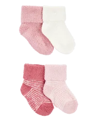 Carter's Baby 4-Pack Chenille Foldover Cuff Booties - Pink/White - 0-3 Months