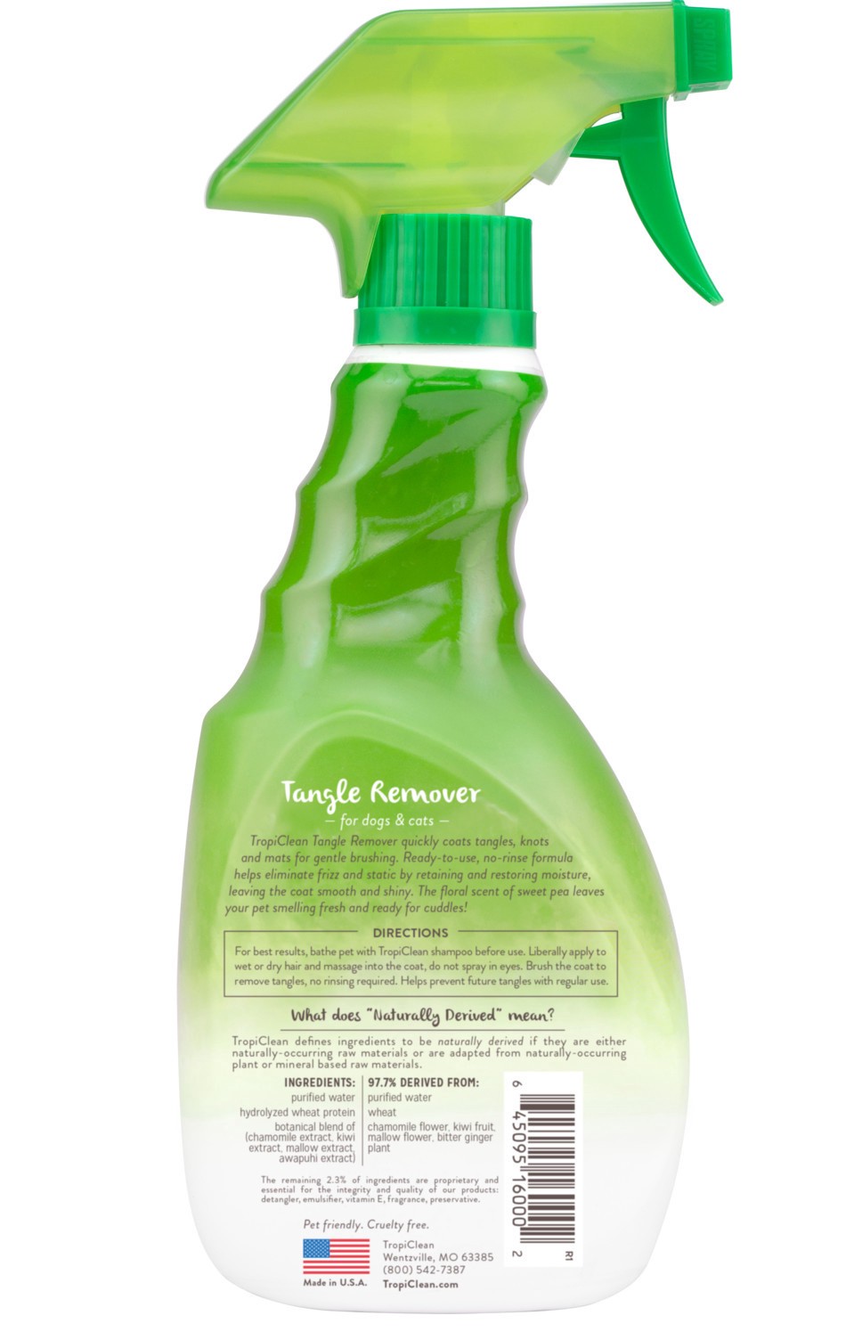 slide 2 of 10, TropiClean Sweet Pea Tangle Remover Spray for Pets, 16oz, 16 fl oz