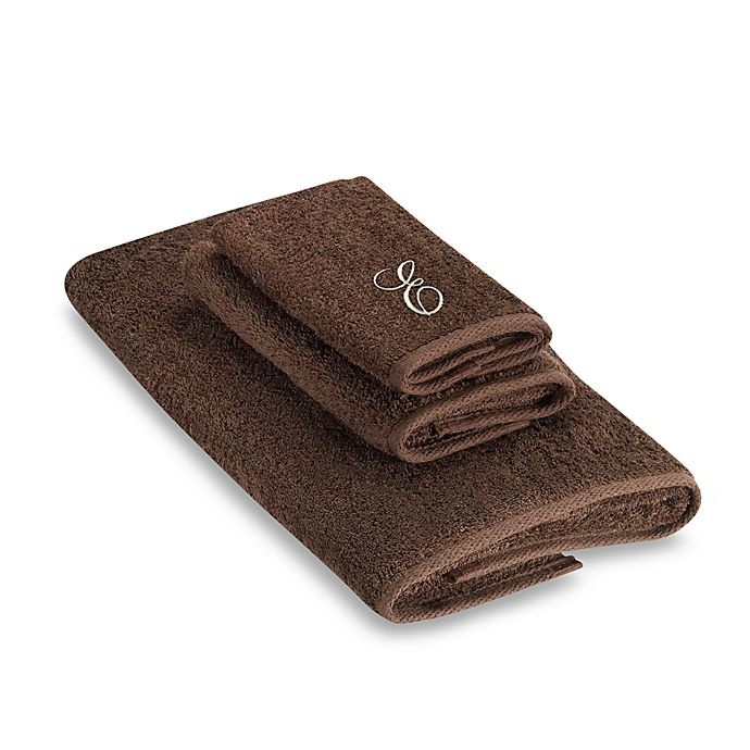 slide 1 of 1, Avanti Premier Ivory Script Monogram Letter E Fingertip Towel - Mocha'', 1 ct