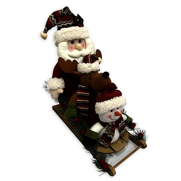 slide 1 of 2, Winter Wonderland 18-Inch Santa, Reindeer, Snowman Sleigh Decoration, 1 ct