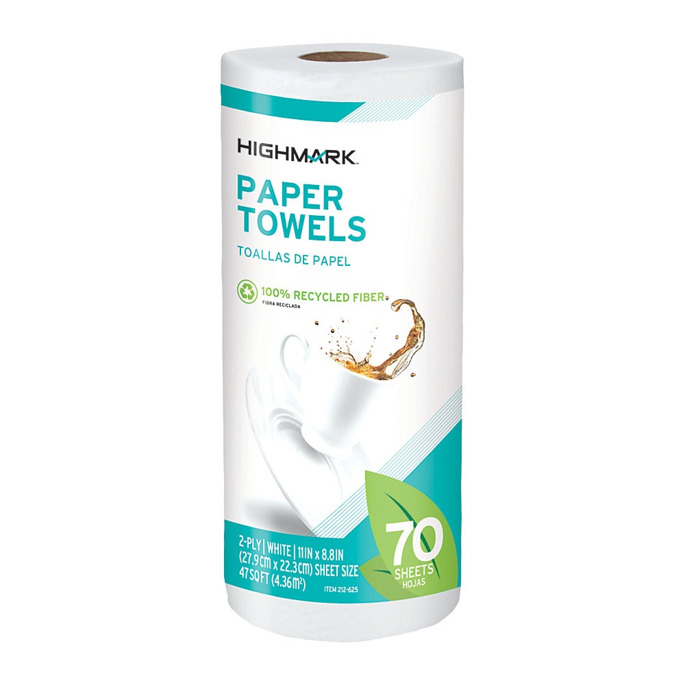slide 1 of 1, Highmark Brand 100% Recycled Paper Towels, 11'' X 9'', 70 Sheets Per Roll, Pack Of 15 Rolls, 15 ct