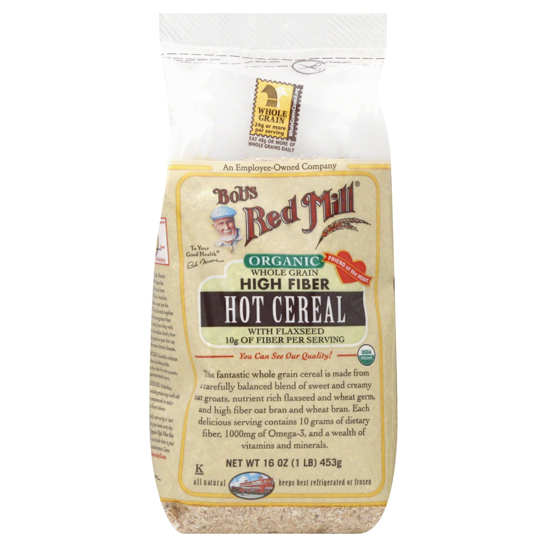 slide 1 of 1, Bob's Red Mill Organic Whole Grain High Fiber Hot Cereal With Flaxseed, 16 oz