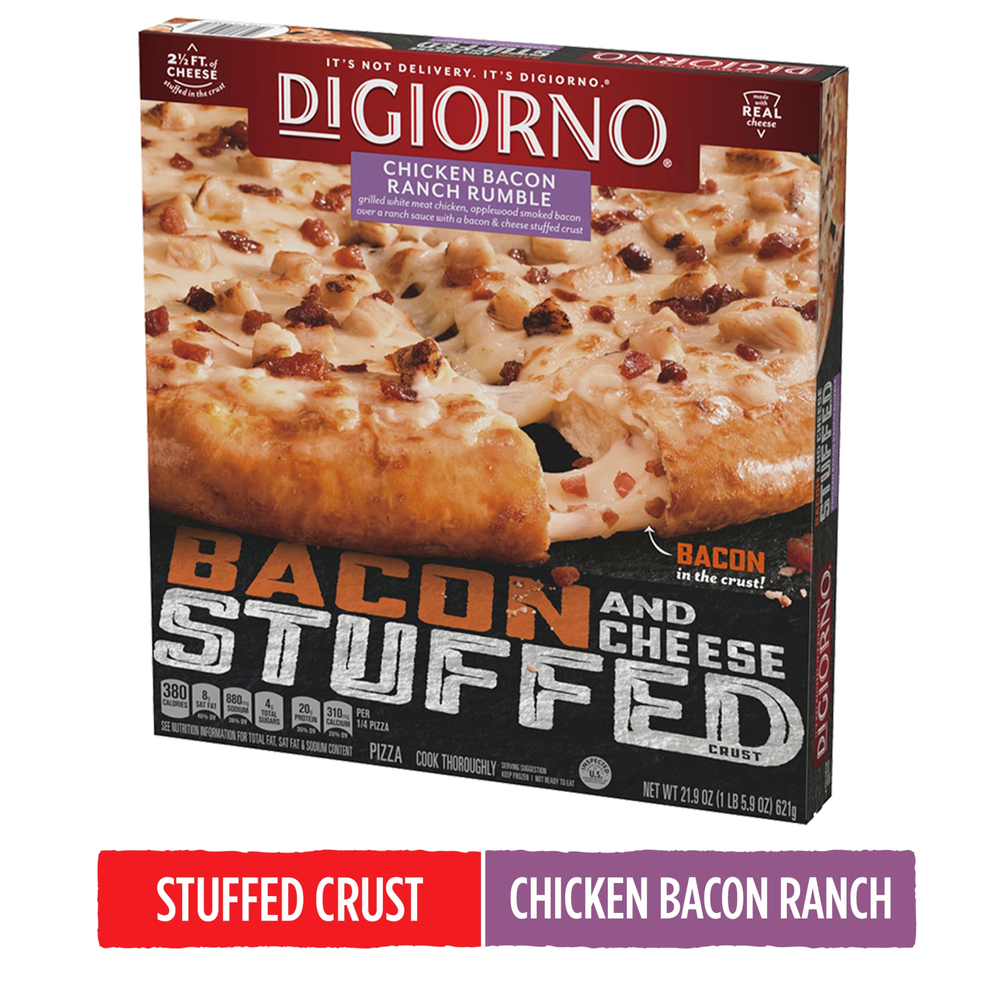 slide 1 of 13, DiGiorno Chicken Bacon Ranch Rumble Stuffed Crust Pizza, 21.9 oz