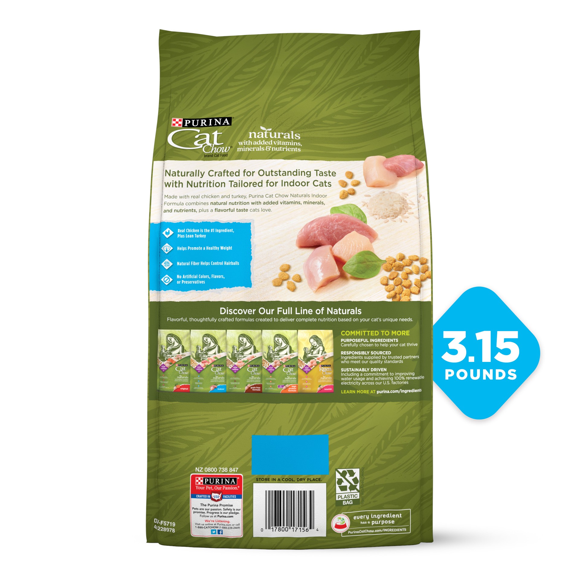 slide 8 of 9, Purina Cat Chow Naturals Indoor with Chicken Adult Complete & Balanced Dry Cat Food - 3.15lbs, 3.15 lb