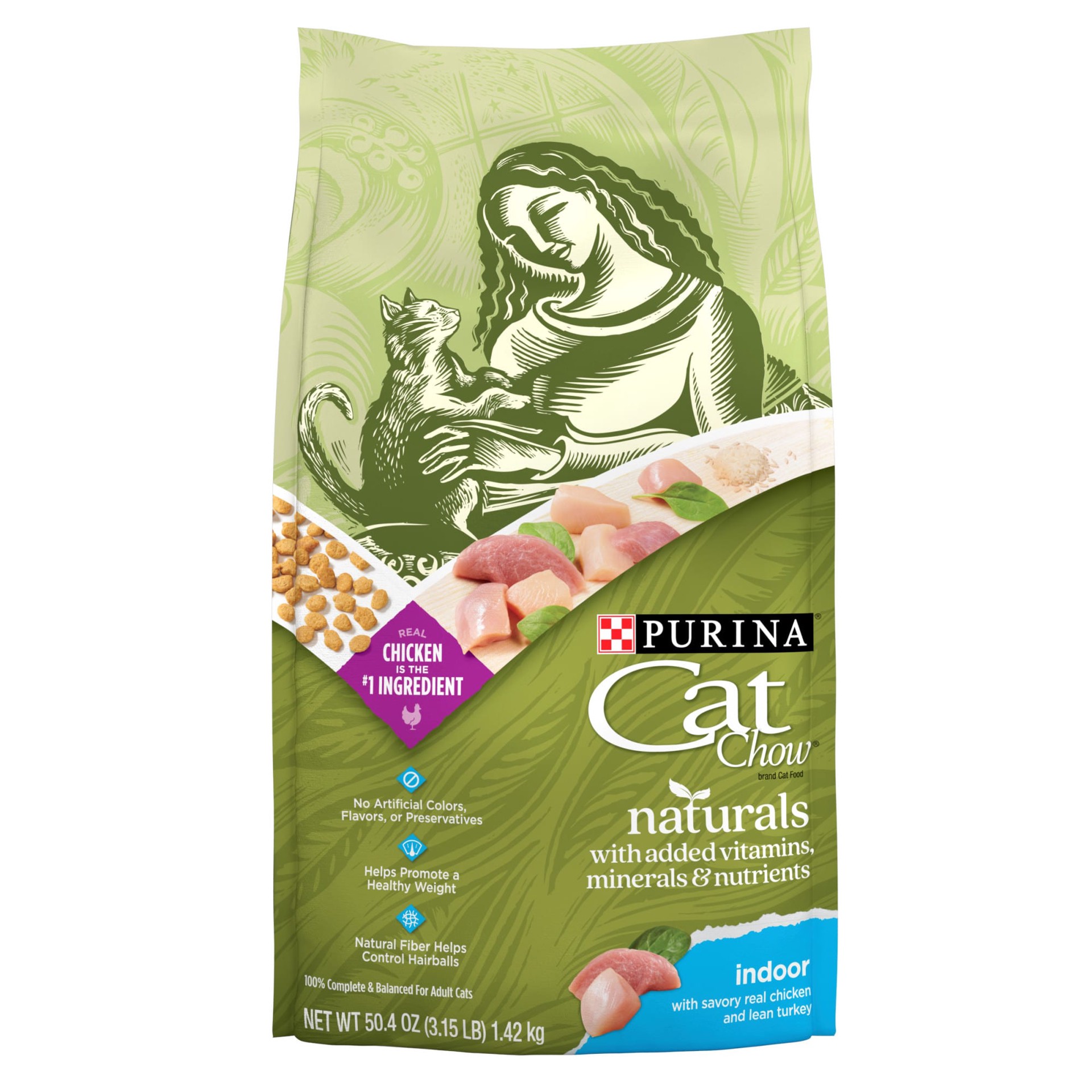 slide 1 of 9, Purina Cat Chow Naturals Indoor with Chicken Adult Complete & Balanced Dry Cat Food - 3.15lbs, 3.15 lb