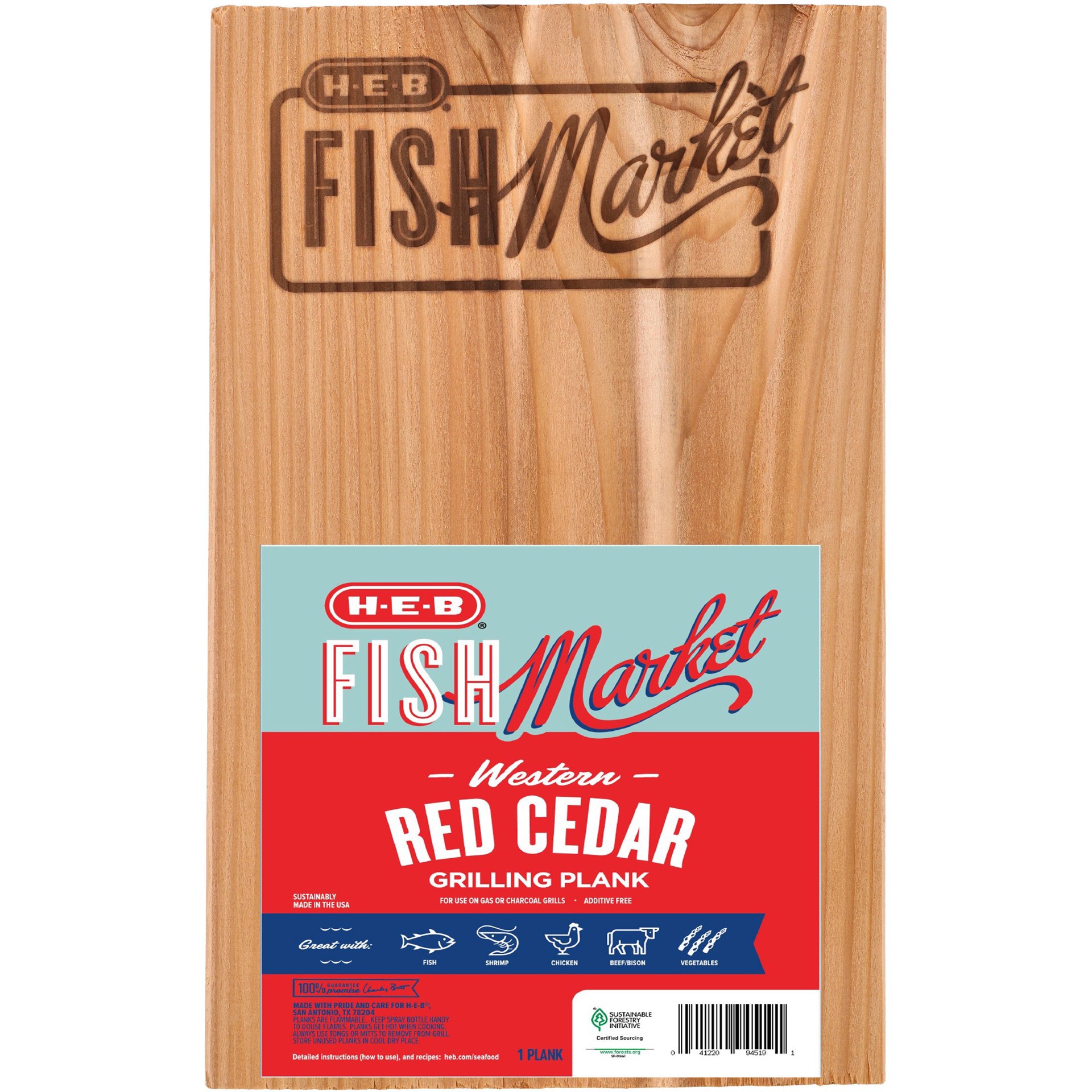 slide 1 of 1, H-E-B Fish Market Red Cedar Grilling Plank, 1 ct