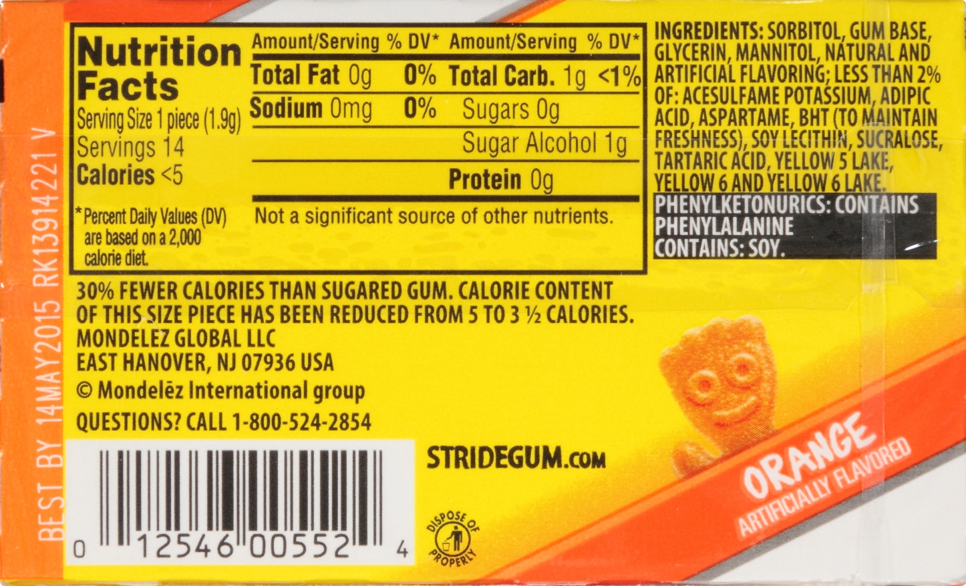 Stride Sour Patch Kids Orange Sugar Free Gum 14 ct Shipt