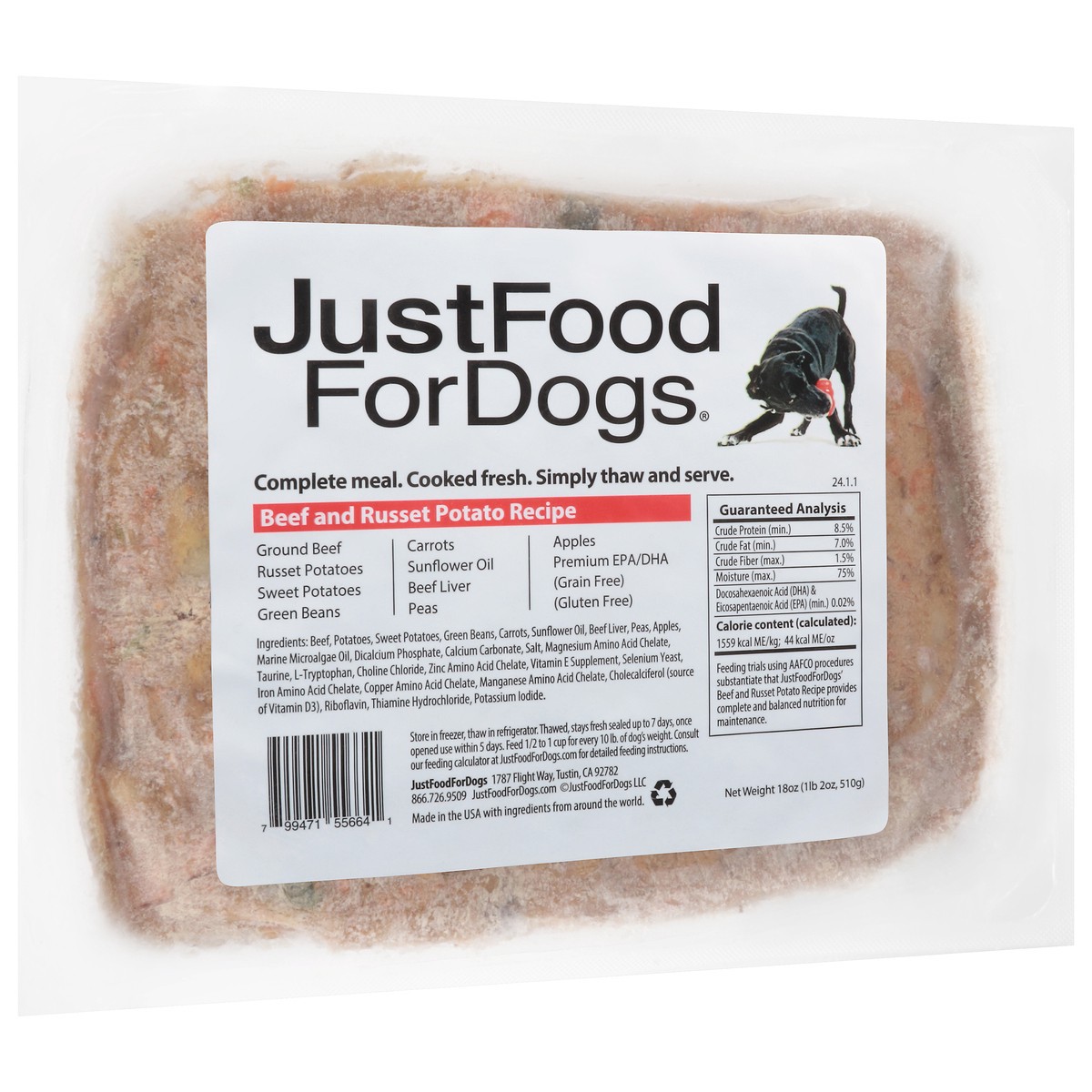 slide 9 of 15, JustFoodForDogs Daily Diets Beef & Russet Potato Frozen Dog Food, 18 oz
