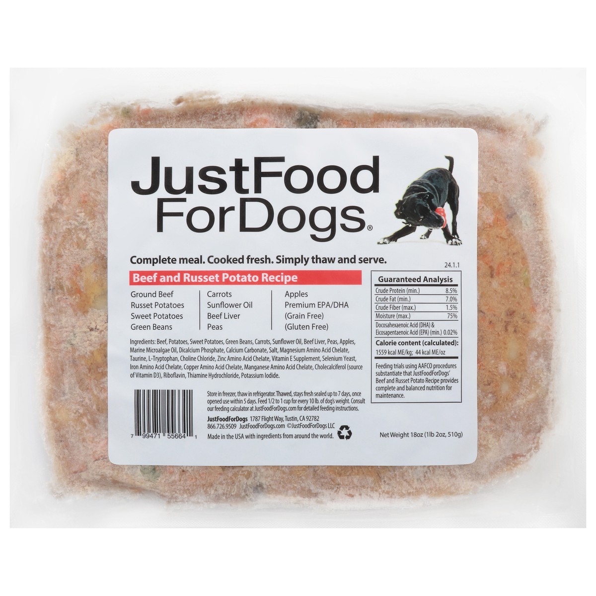 slide 1 of 15, JustFoodForDogs Daily Diets Beef & Russet Potato Frozen Dog Food, 18 oz