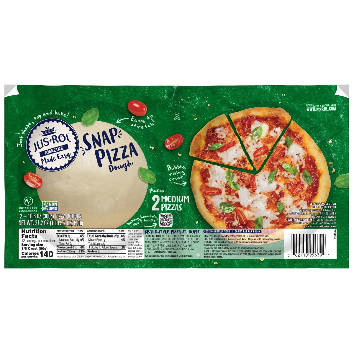 slide 1 of 13, JUS-ROL Jus Rol Snap Pizza Dough, 2 ct, 21.2 oz, 2 ct, 21.2 oz