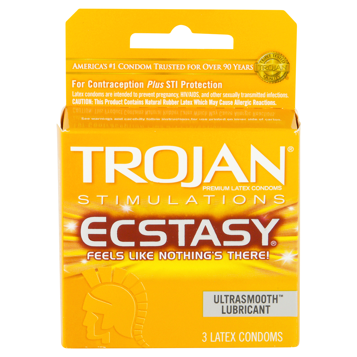 slide 1 of 1, Trojan Stimulations Ecstasy Ultrasmooth Lubricant Ultra Ribbed Latex Condoms, 3 ct