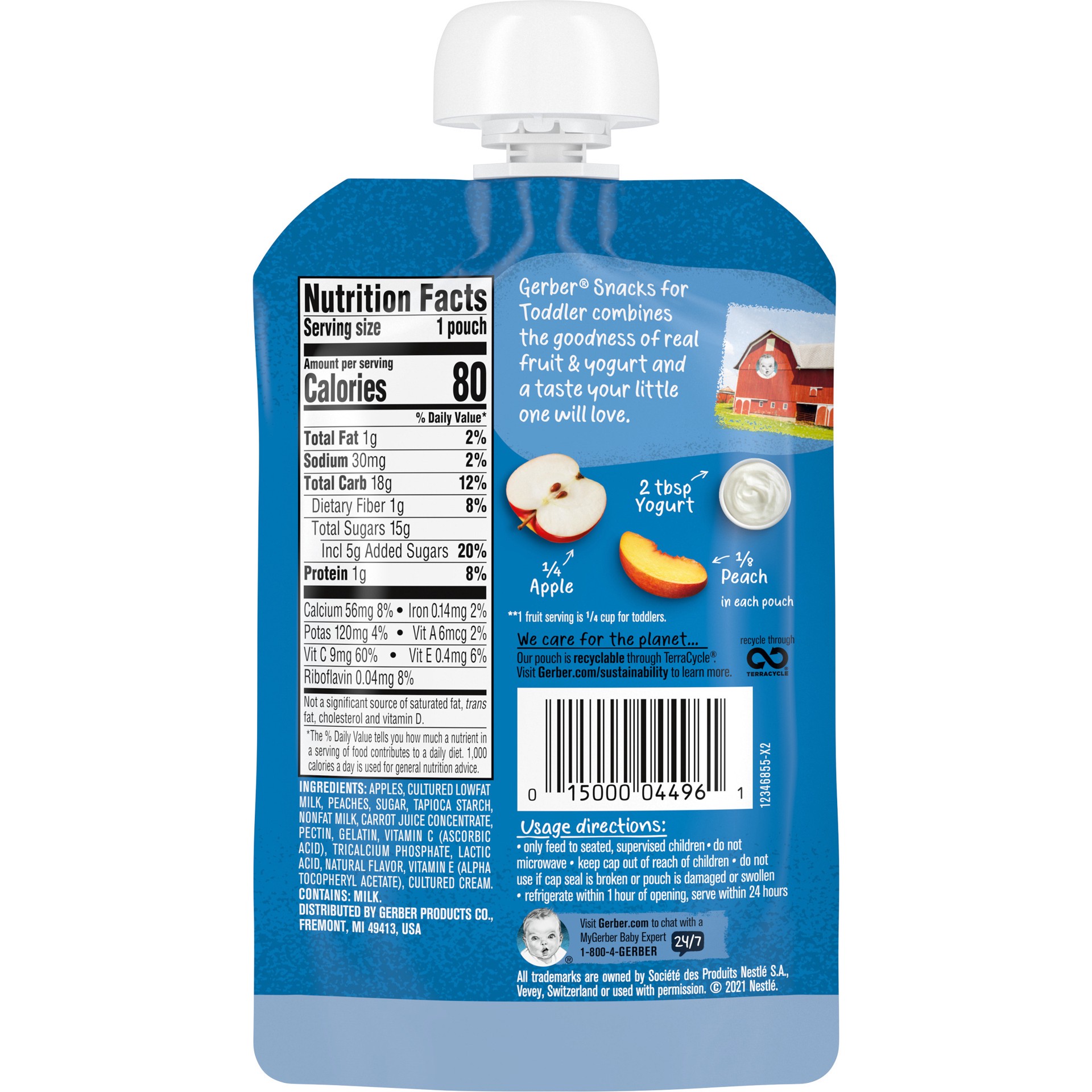 slide 3 of 5, Gerber Toddler Baby Food Snacks, Fruit and Yogurt Peaches and Cream, 3.5 oz Pouch, 3.5 oz