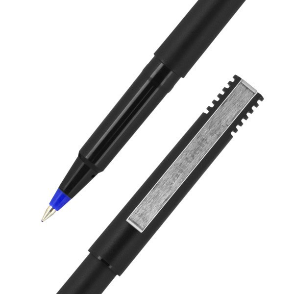 slide 5 of 5, uni-ball Rollerball Pens, Micro Point, 80% Recycled, Black Barrel, Blue Ink, Pack Of 12 Pens, 12 ct