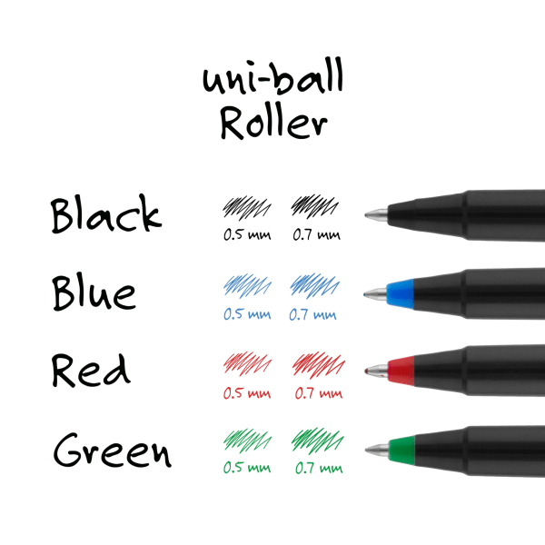 slide 3 of 5, uni-ball Rollerball Pens, Micro Point, 80% Recycled, Black Barrel, Blue Ink, Pack Of 12 Pens, 12 ct