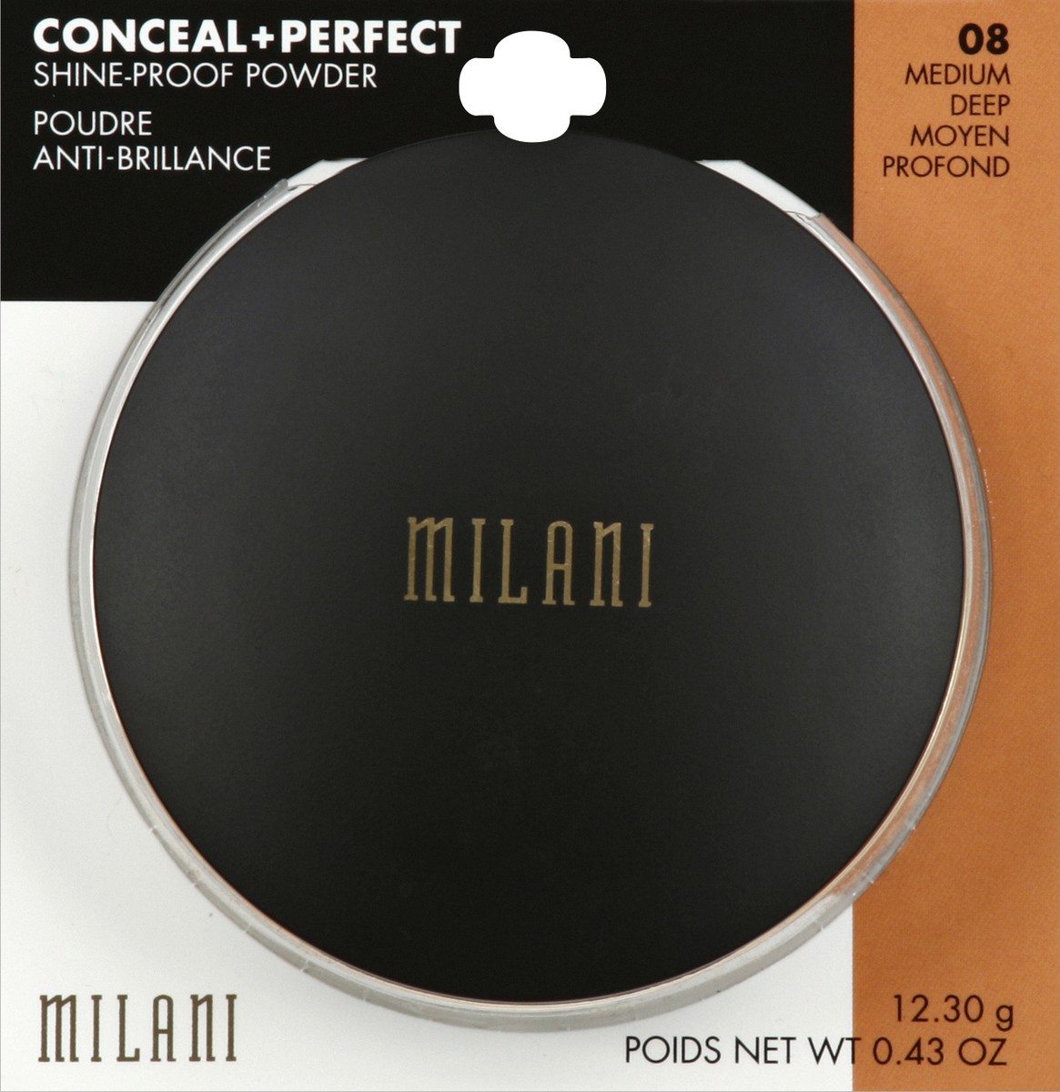 slide 2 of 2, Milani Conceal + Perfect Shine-Proof Powder 08 Medium Deep, 42 oz