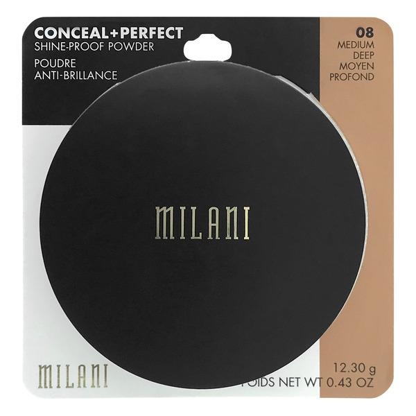 slide 1 of 2, Milani Conceal + Perfect Shine-Proof Powder 08 Medium Deep, 42 oz