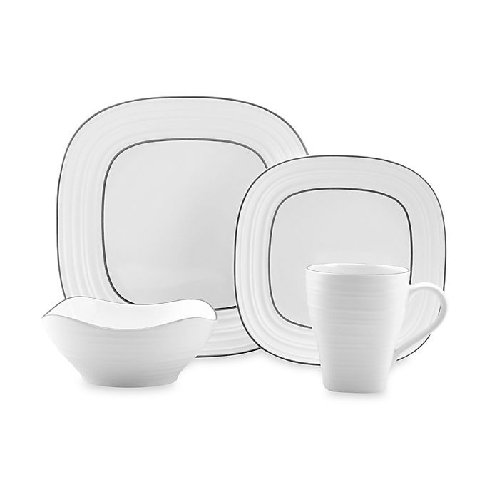 slide 1 of 1, Mikasa Swirl Square Banded White Place Setting, 4 ct