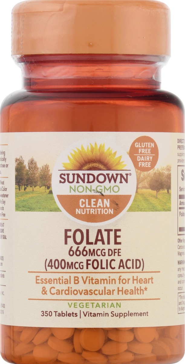 slide 6 of 9, Sundown Non-GMO 666 mcg DFE Tablets Folate 350 ea, 350 ct