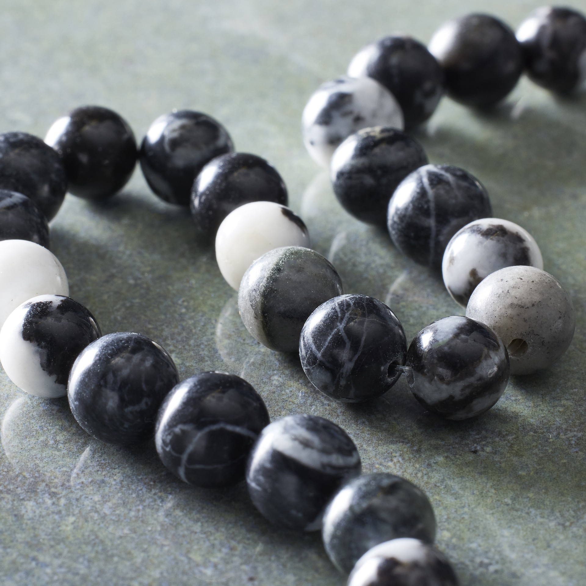 slide 2 of 3, Black & White Zebra Stone Round Beads, 8mm By Bead Landing, 8mm