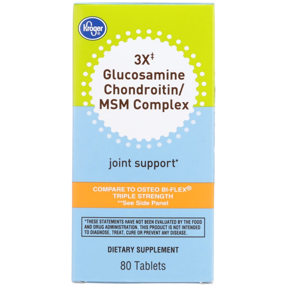 slide 1 of 1, Kroger 3X Glucosamine Chondroitin/Msm Complex Joint Support Dietary Supplement Tablets, 80 ct