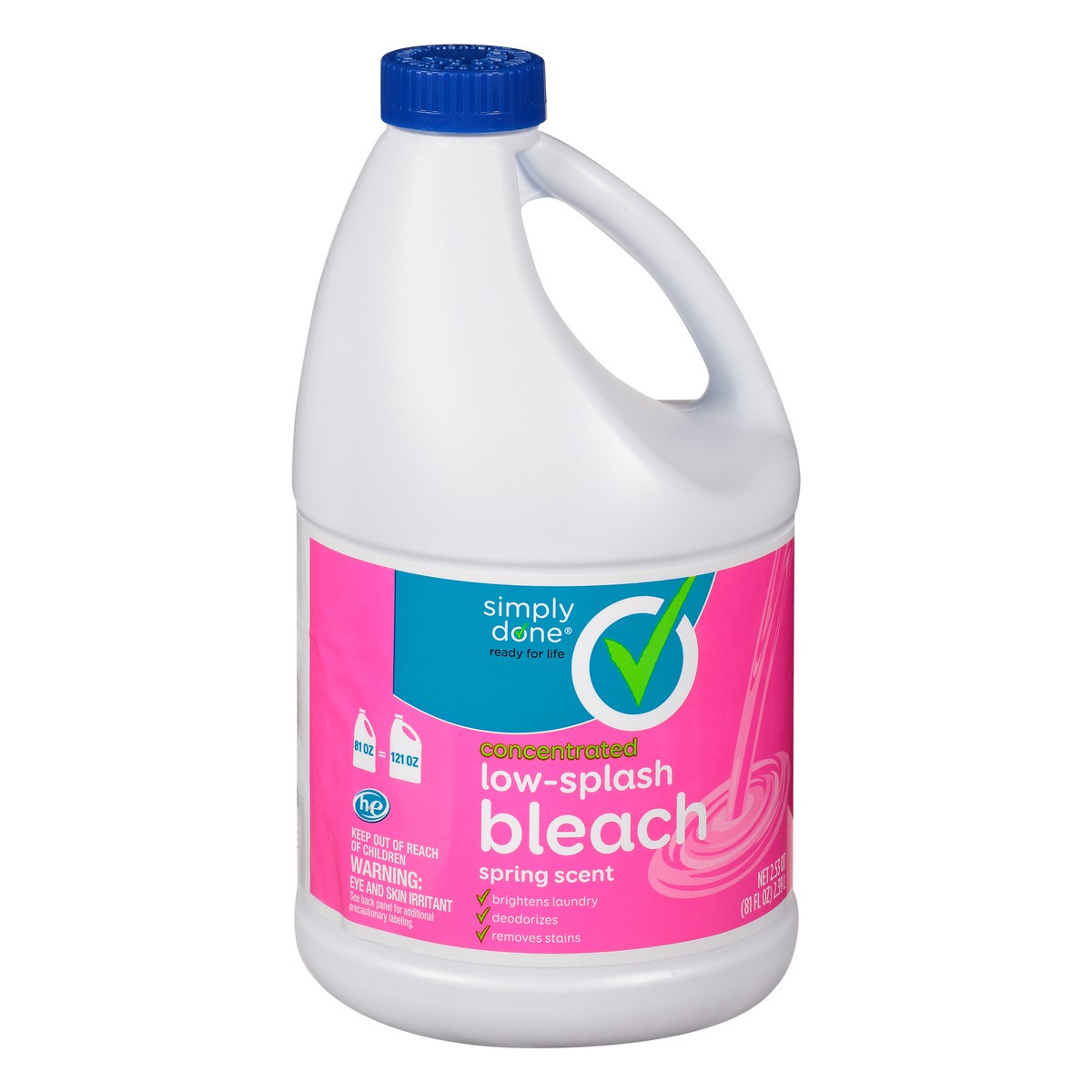 slide 3 of 13, Simply Done Concentrated Low-Splash Spring Scent Bleach 2.53 qt, 2.53 qt