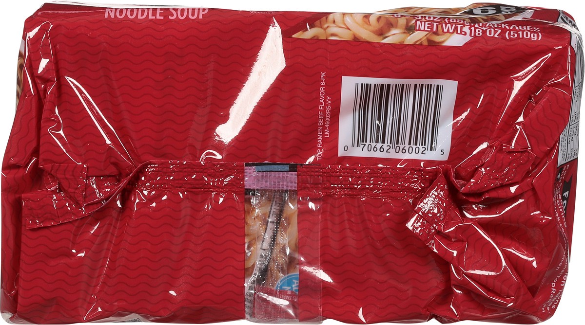 slide 7 of 9, Top Ramen Beef Flavor Ramen Noodle Soup 6 - 3 oz Packages, 6 ct