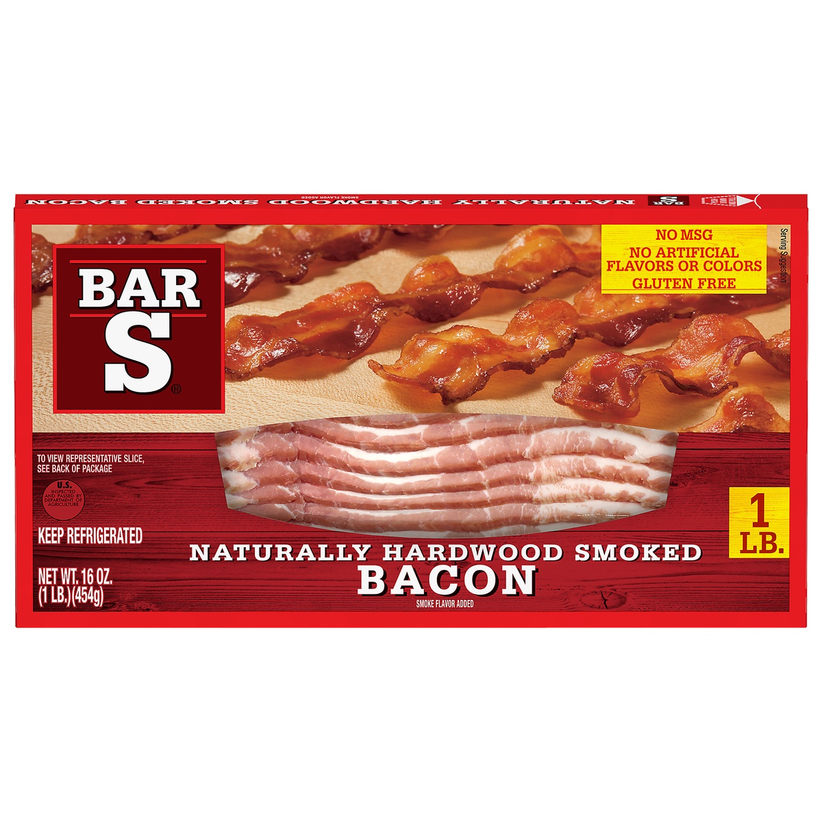 slide 1 of 1, Bar-S Naturally Hardwood Smoked Sliced Bacon, 16 oz