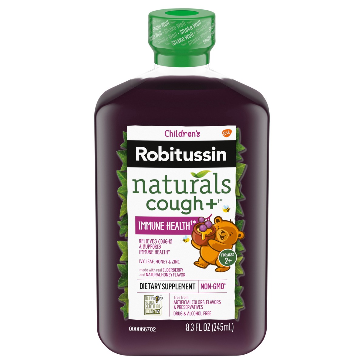 slide 1 of 2, Robitussin Children's Robitussin Naturals Cough + Immune Health Dietary Supplement with Honey, Ivy Leaf, Zinc and Elderberry for Cough Relief, Natural Honey Flavor - 8.3 Oz Syrup, 8.3 fl oz