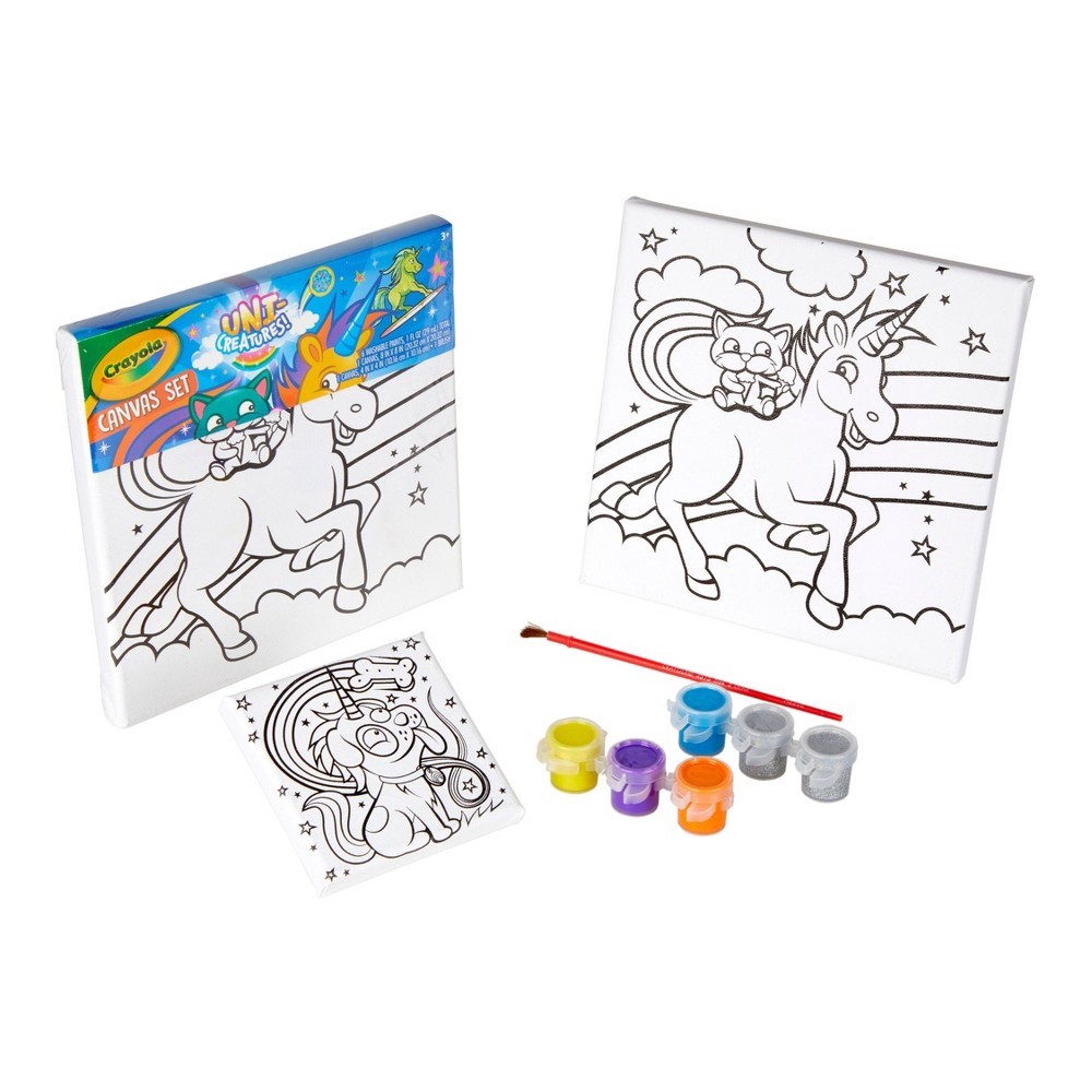 slide 2 of 3, Crayola Uni-Creatures Canvas Set, 9 ct