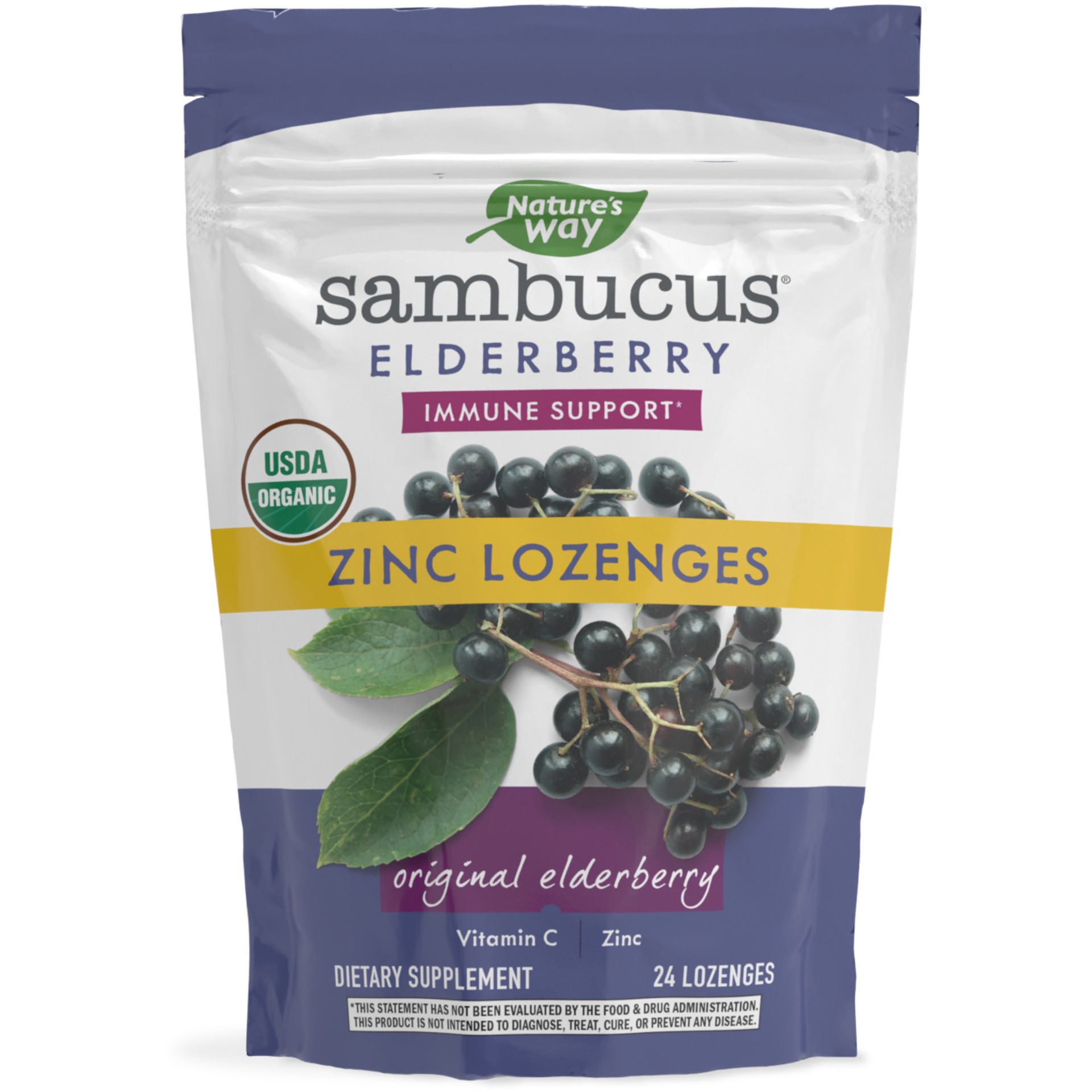 slide 1 of 9, Nature's Way Sambucus Original Elderberry Zinc Lozenges 24 ea, 24 ct