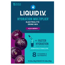Liquid I.V. Hydration Multiplier Electrolyte Powder Packet Drink Mix, Acai Berry, 15 Ct