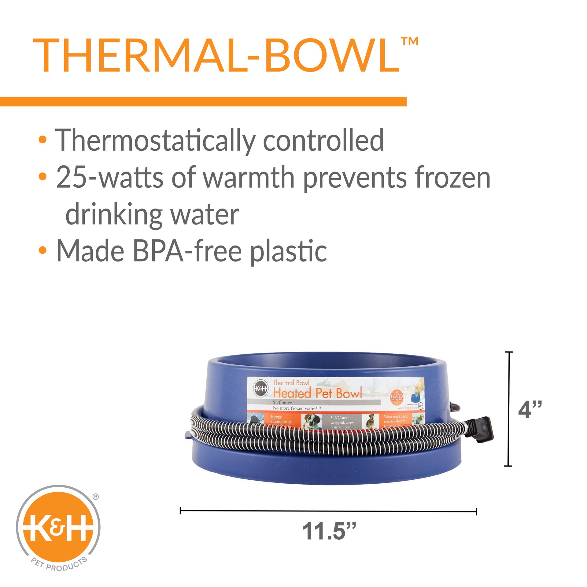 slide 3 of 10, K & H K&H Pet Products Thermal-Bowl Outdoor Heated Cat & Dog Water Bowl Blue 96 Ounces, SM