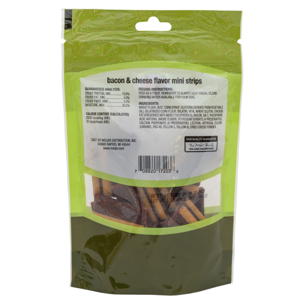 slide 4 of 5, Meijer Bacon & Cheese Mini Strips Dog Treats, 5 oz