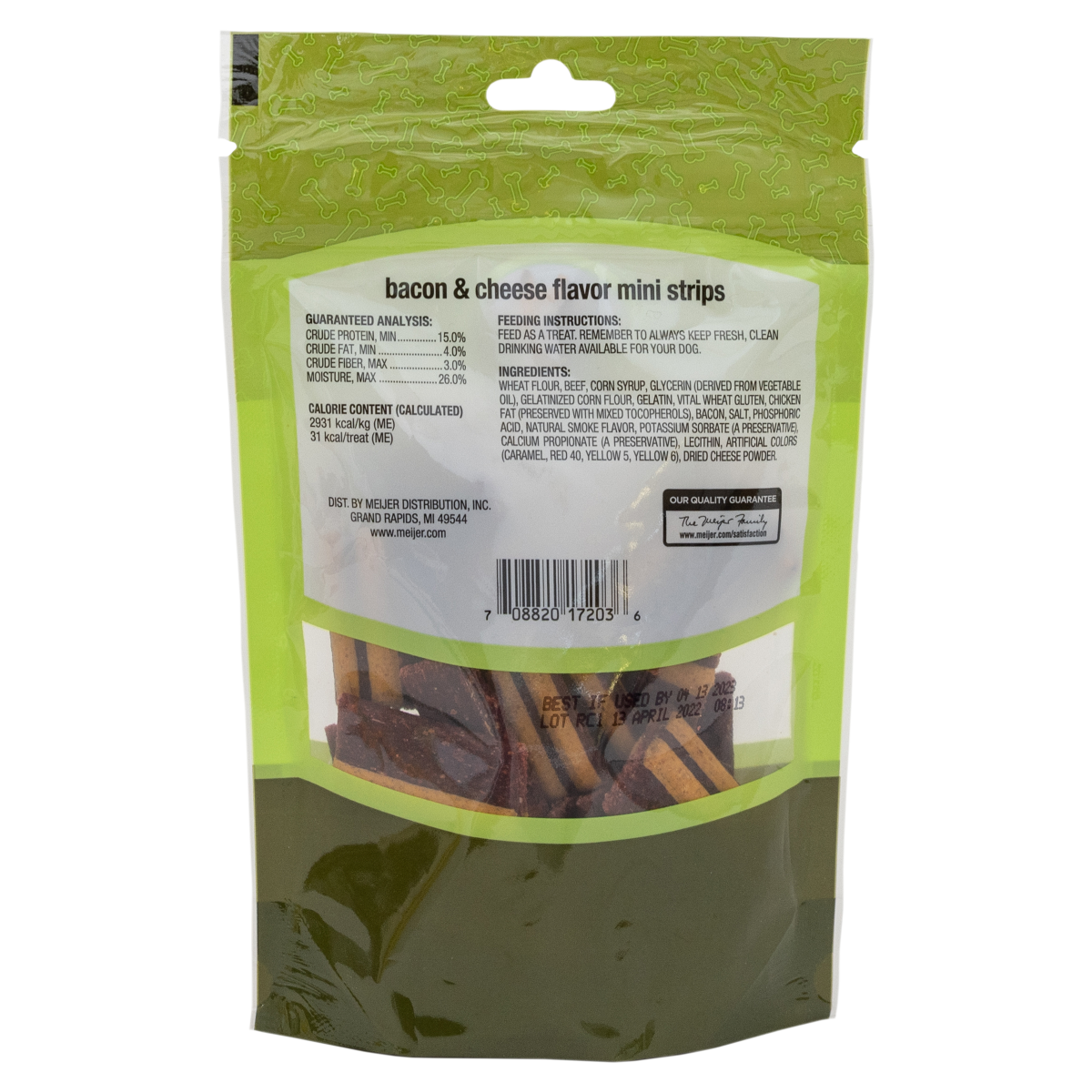 slide 5 of 5, Meijer Bacon & Cheese Mini Strips Dog Treats, 5 oz