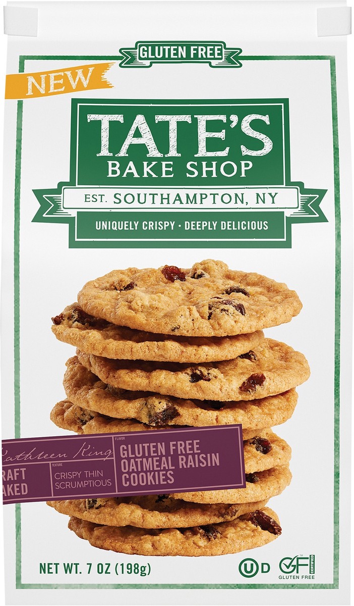 slide 2 of 14, "tate's Gltn Free Oatmeal Raisin", 7 inoz in