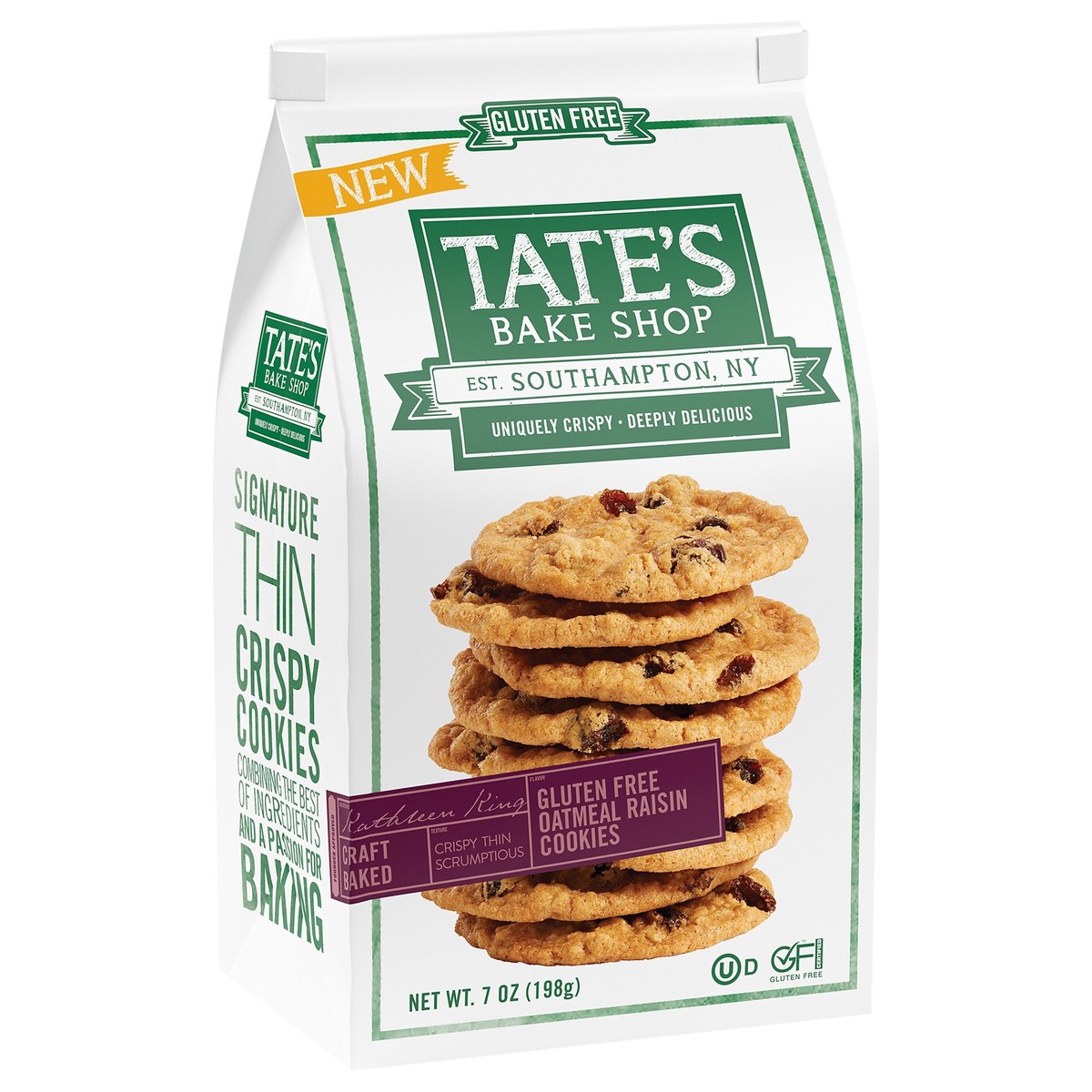 slide 7 of 14, "tate's Gltn Free Oatmeal Raisin", 7 inoz in
